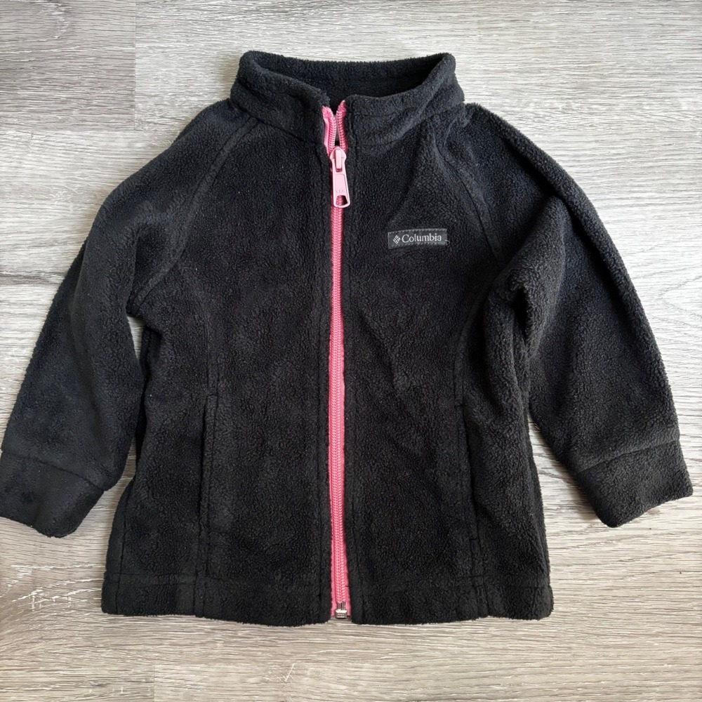 Columbia Kids Fleece Jacket Black Pink Zip Cozy Warm Outerwear Size 12 18 Months